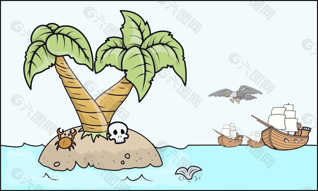 来到金银岛-卡通插画矢量的海盗