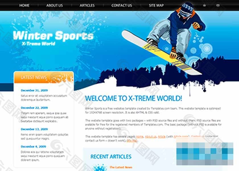 蓝色滑雪极限运动企业网站模板