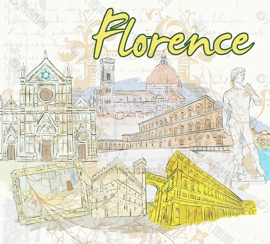 佛罗伦萨的涂鸦矢量插画