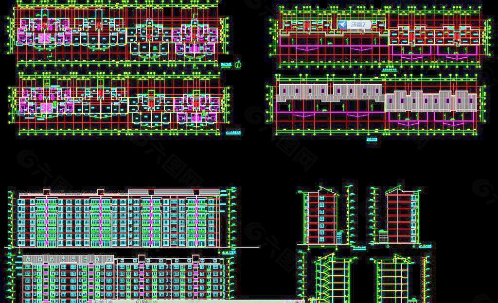 9栋住宅楼平立剖面 1 7层平面 层顶及夹层