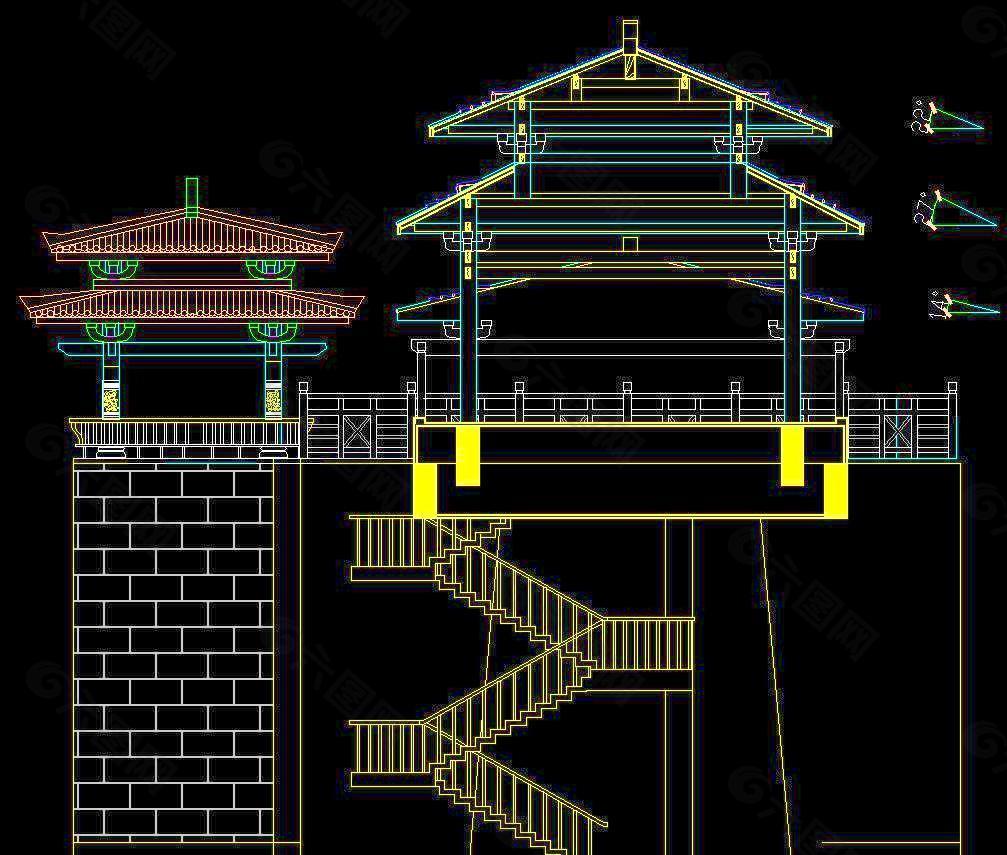 古城门建筑施工图 城门侧剖面