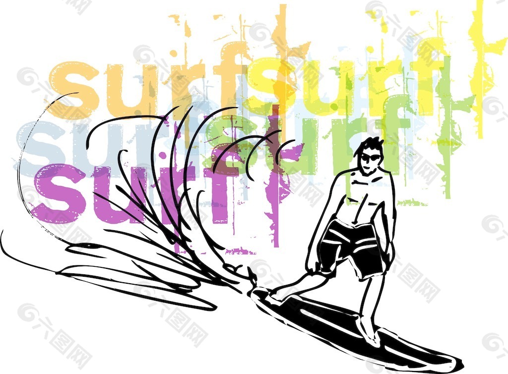 人与冲浪板的插画矢量图