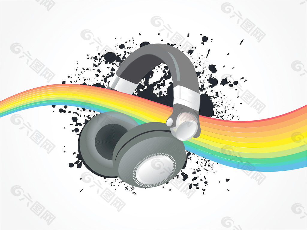 摘要illusttration耳机与彩虹