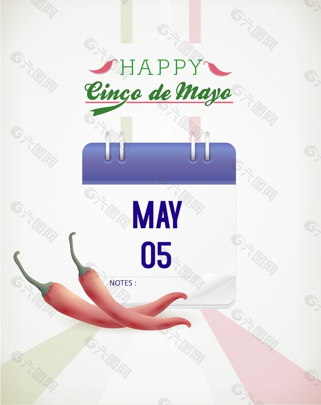 Cinco de Mayo矢量插画辣椒标签和日历