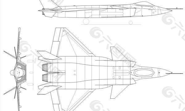 歼20战斗机线稿矢量图