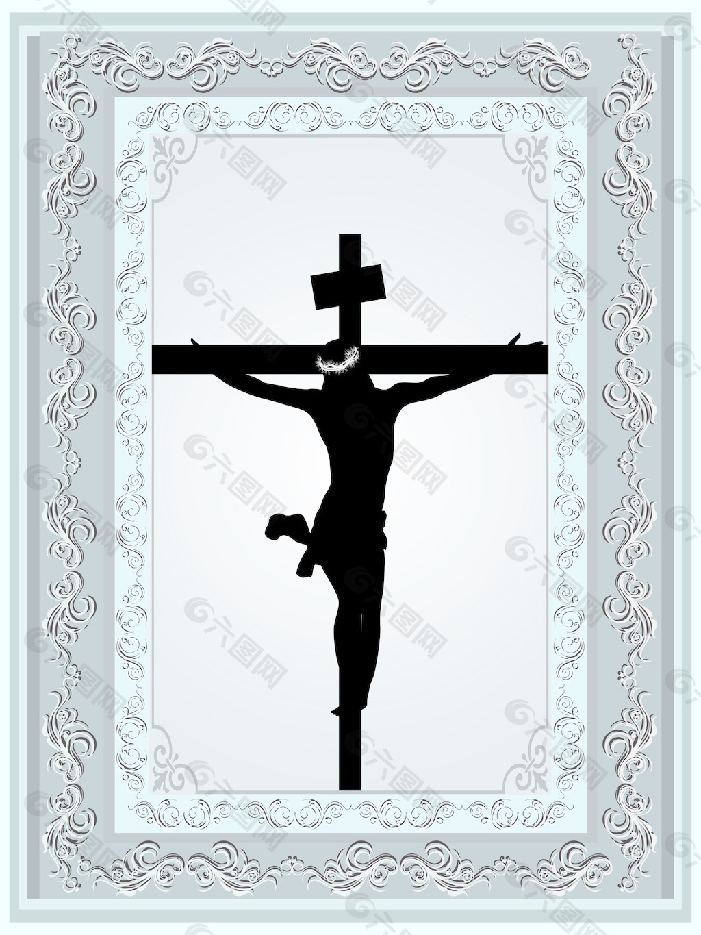 耶稣基督十字架的三维浮雕装饰框