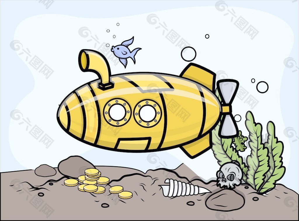 潜艇在水-矢量插画