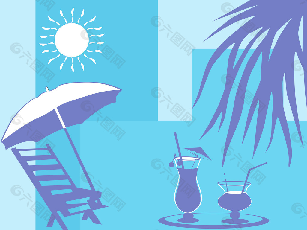 棕榈树和阳伞沙滩上series_1暑假