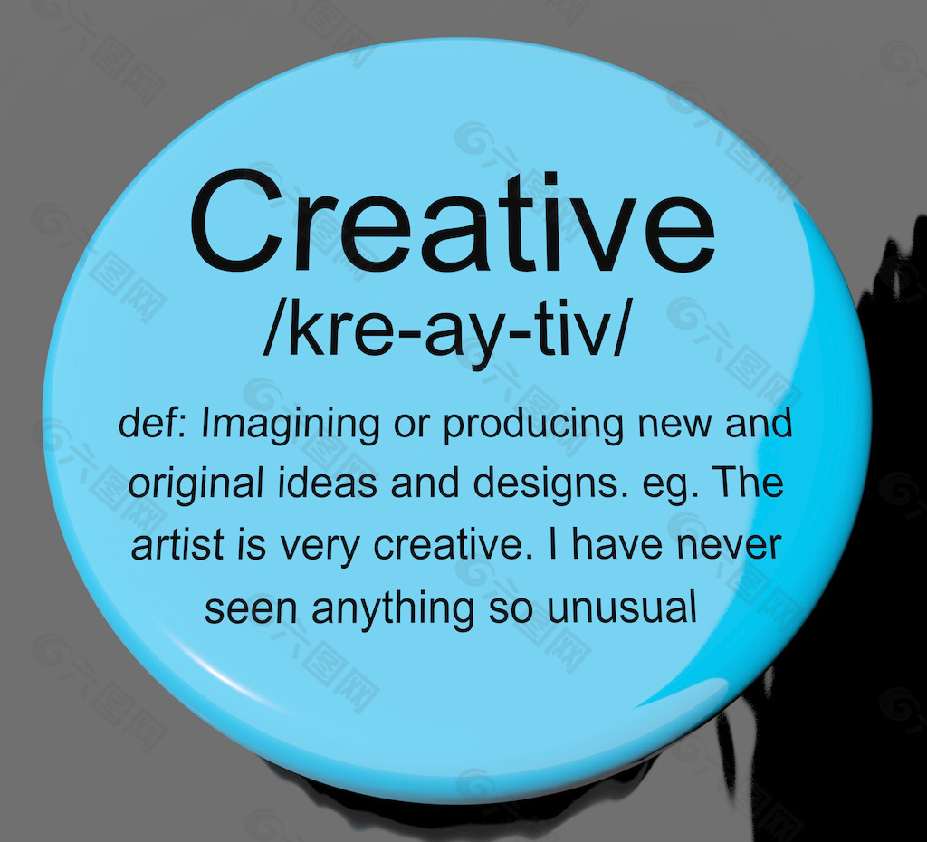 创意的定义按钮显示出原来的想法或艺术设计