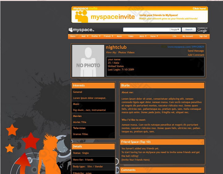 灰色橙黄个人音乐网页模板