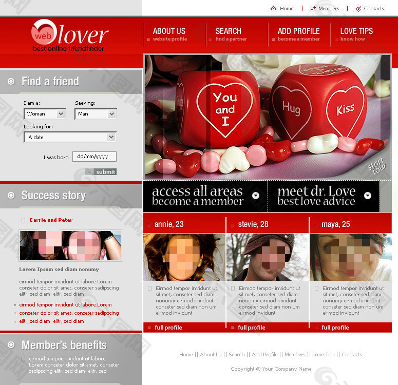 红色爱情网站psd模板