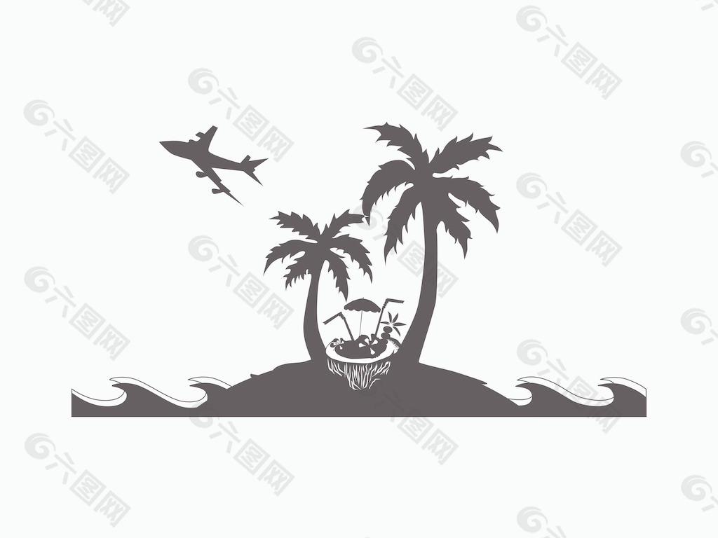 轮廓的棕榈树在沙滩椅和阳伞