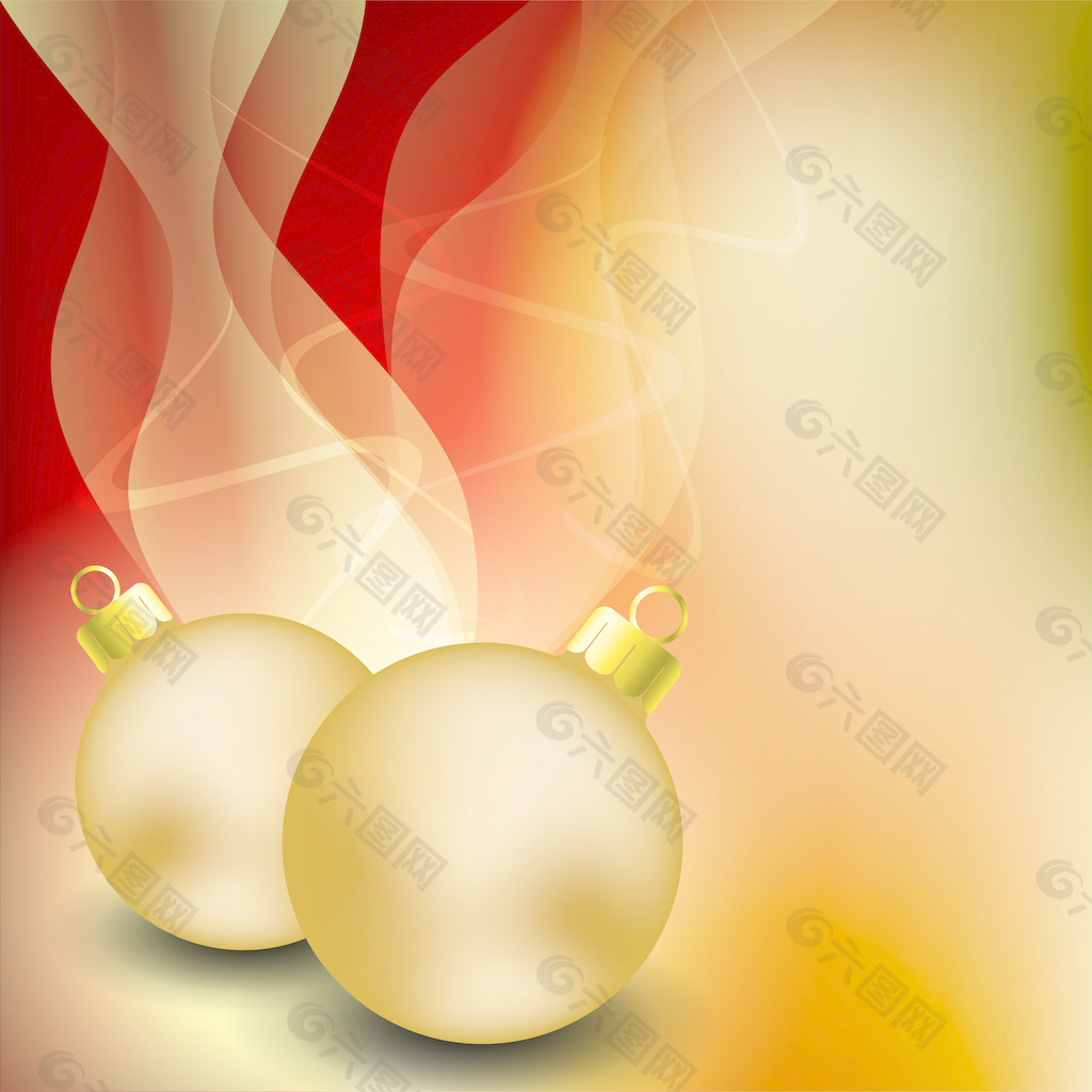 圣诞贺卡和金色的圣诞球
