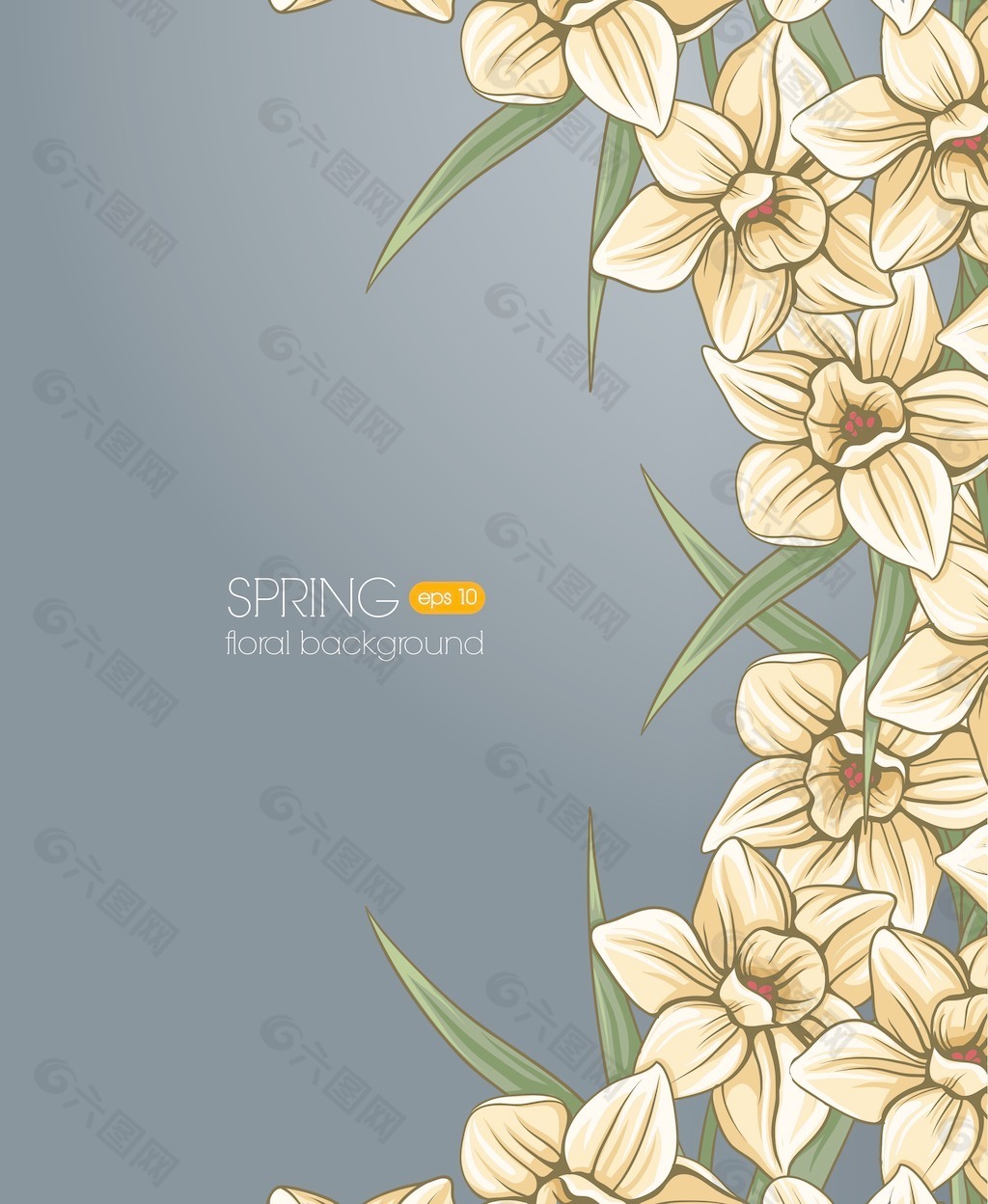 随着春天的花朵和框架花卉背景矢量插画
