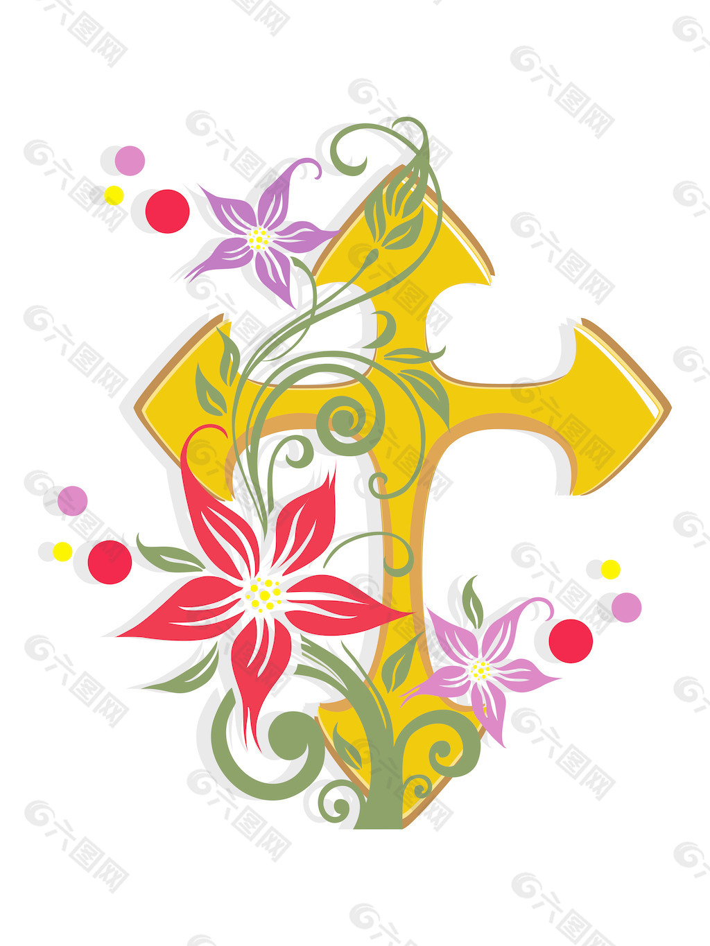 背景与孤立的花装饰的十字架