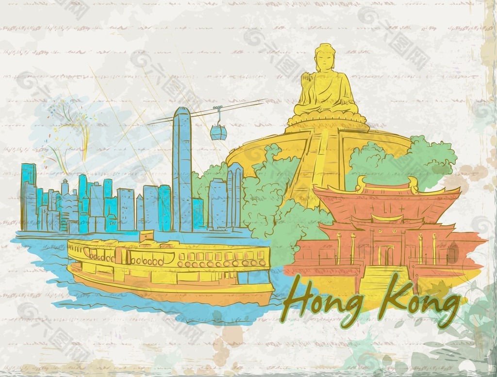 香港涂鸦和垃圾背景矢量插画