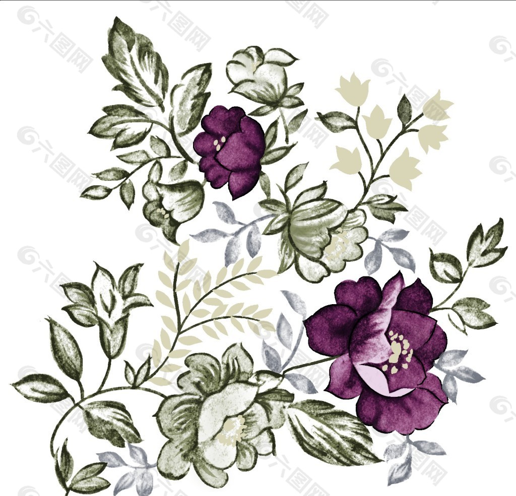 紫色花手绘图图片 紫色花手绘图素材 紫色花手绘图模板免费下载 六图网