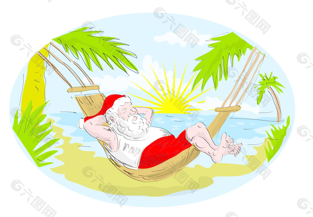 圣克劳斯在吊床在热带海滩放松