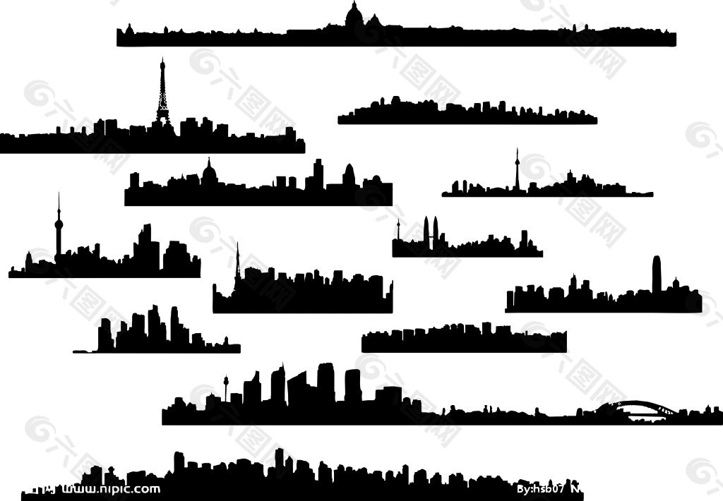 都市城市建筑剪影矢量素材