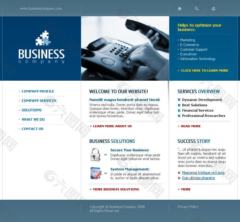 蓝色调商务风格网站设计