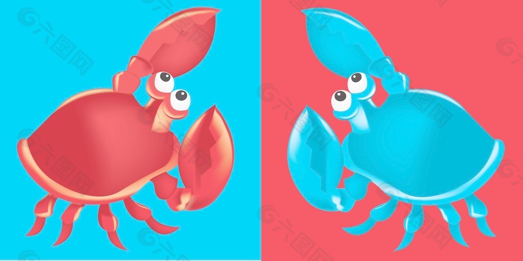 红色和蓝色矢量螃蟹的红色和蓝色背景