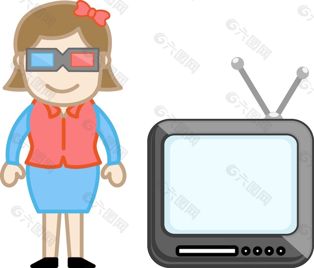 3D眼镜电视-矢量插画