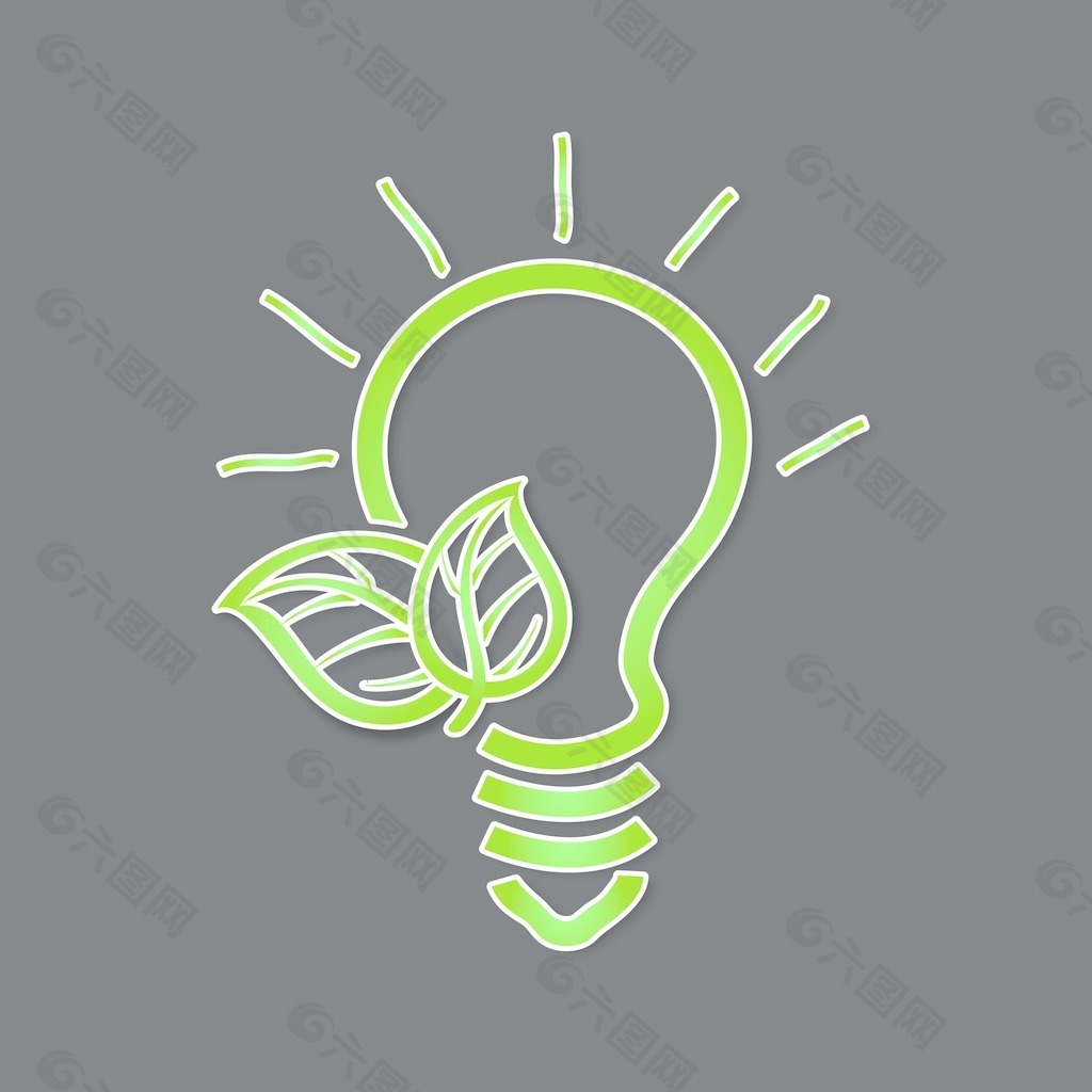 电灯泡和绿色的叶子 节约能源的概念