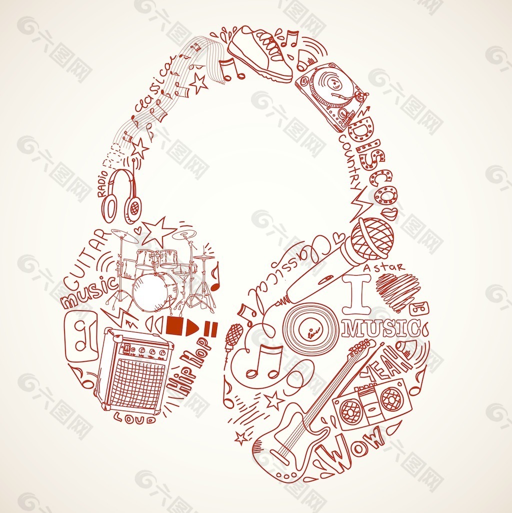 音乐涂鸦的耳机的形状