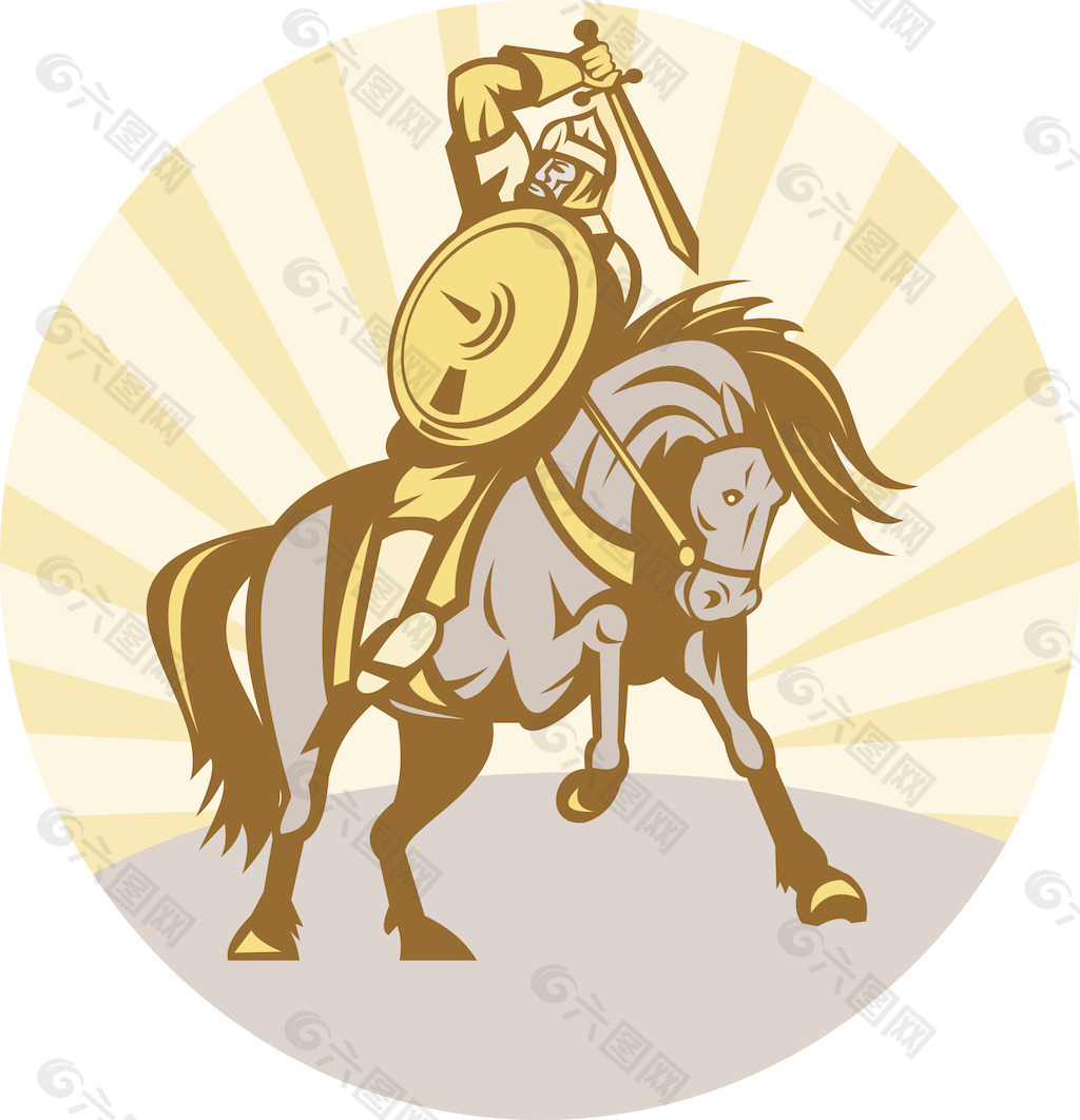 在马的盾牌和剑的武士设计元素素材免费下载 图片编号 六图网