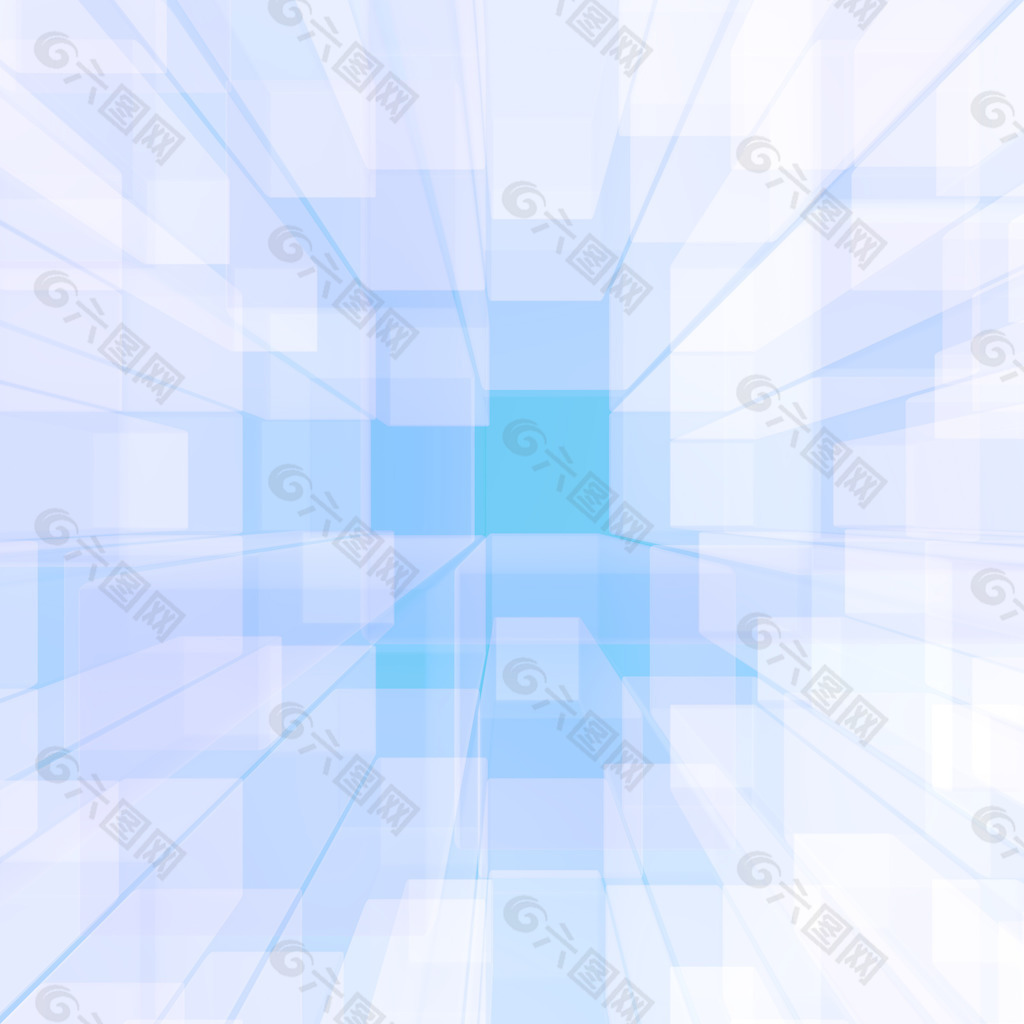 明亮的蓝色背景与艺术玻璃立方体或正方形