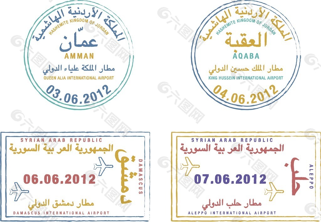 程式化的矢量格式的乔丹和叙利亚护照