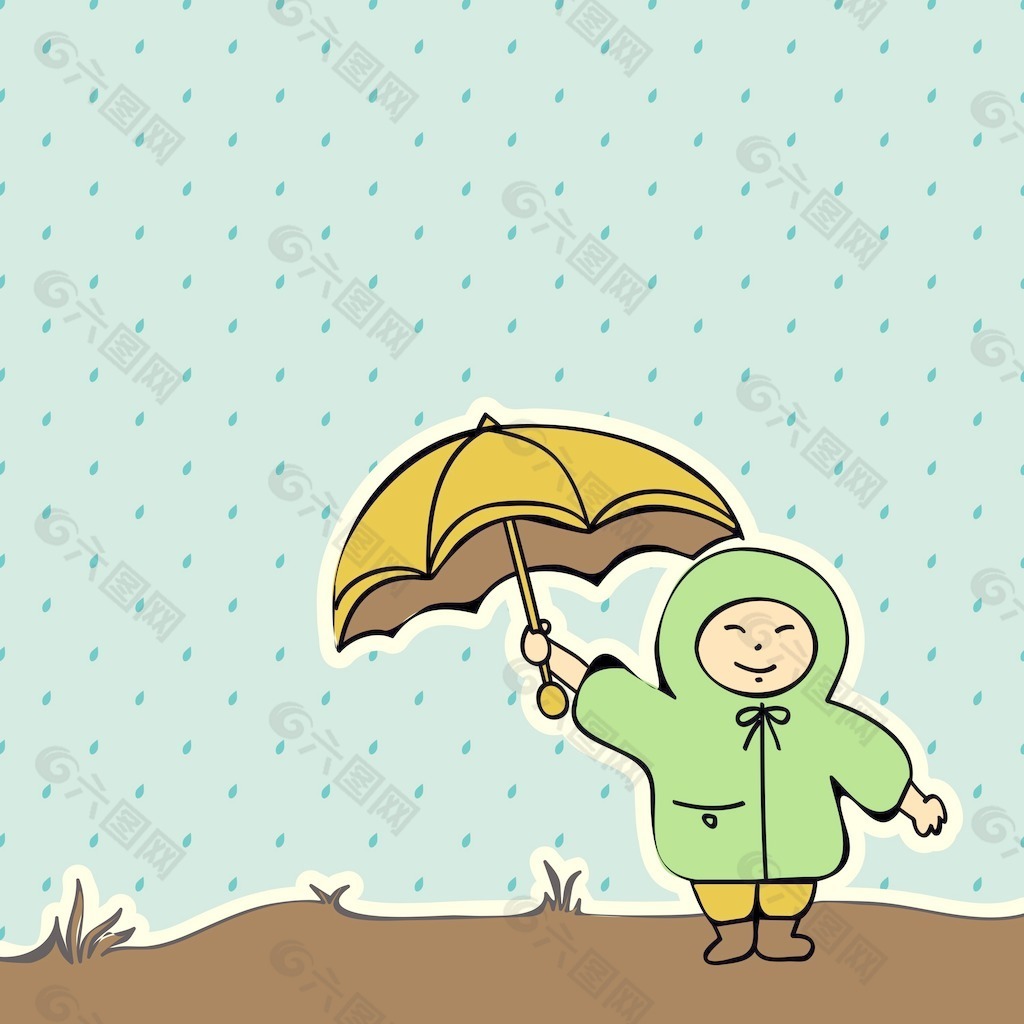 摘要背景与雨季的可爱小孩拿伞