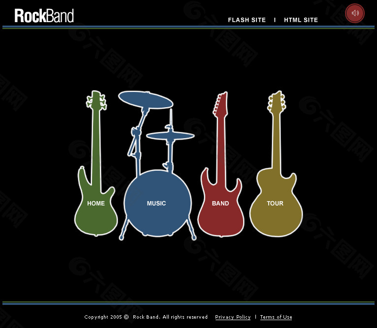吉他音乐网页psd模板
