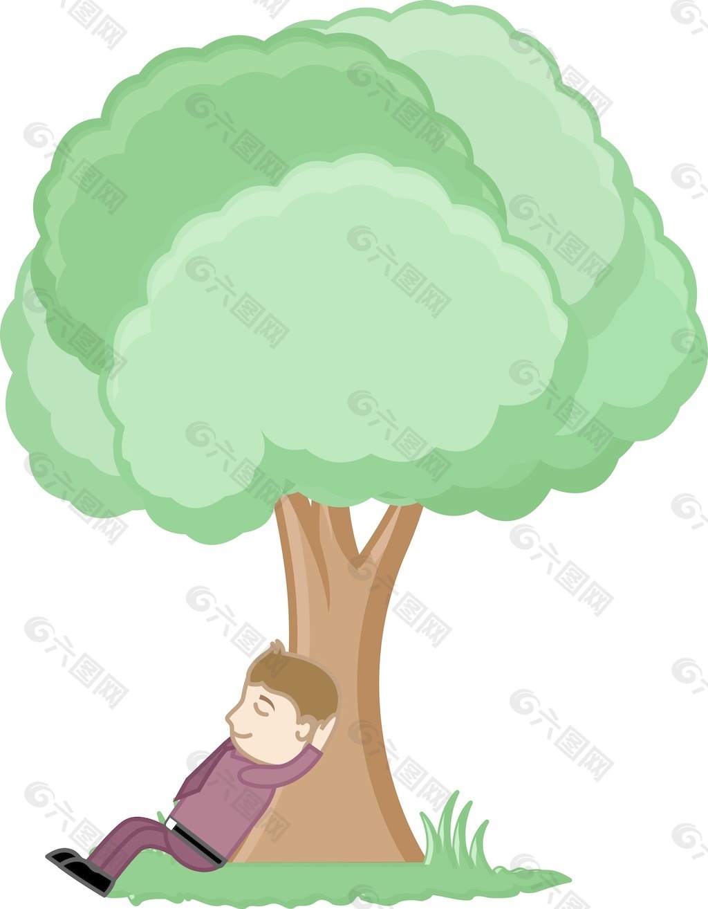 人在树下休息-卡通矢量illusatrtion