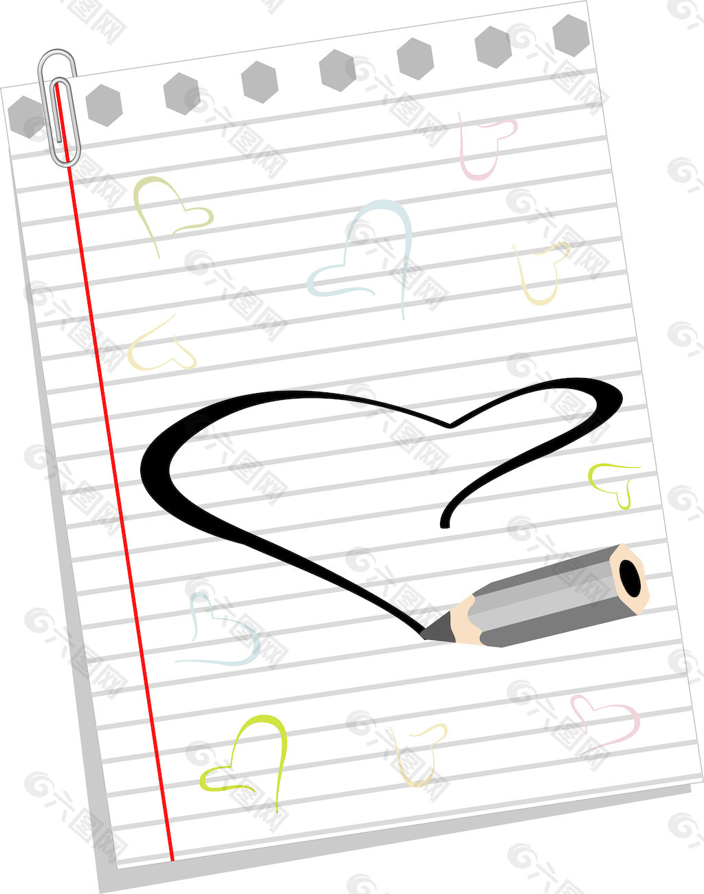 铅笔在一张纸上画一颗心