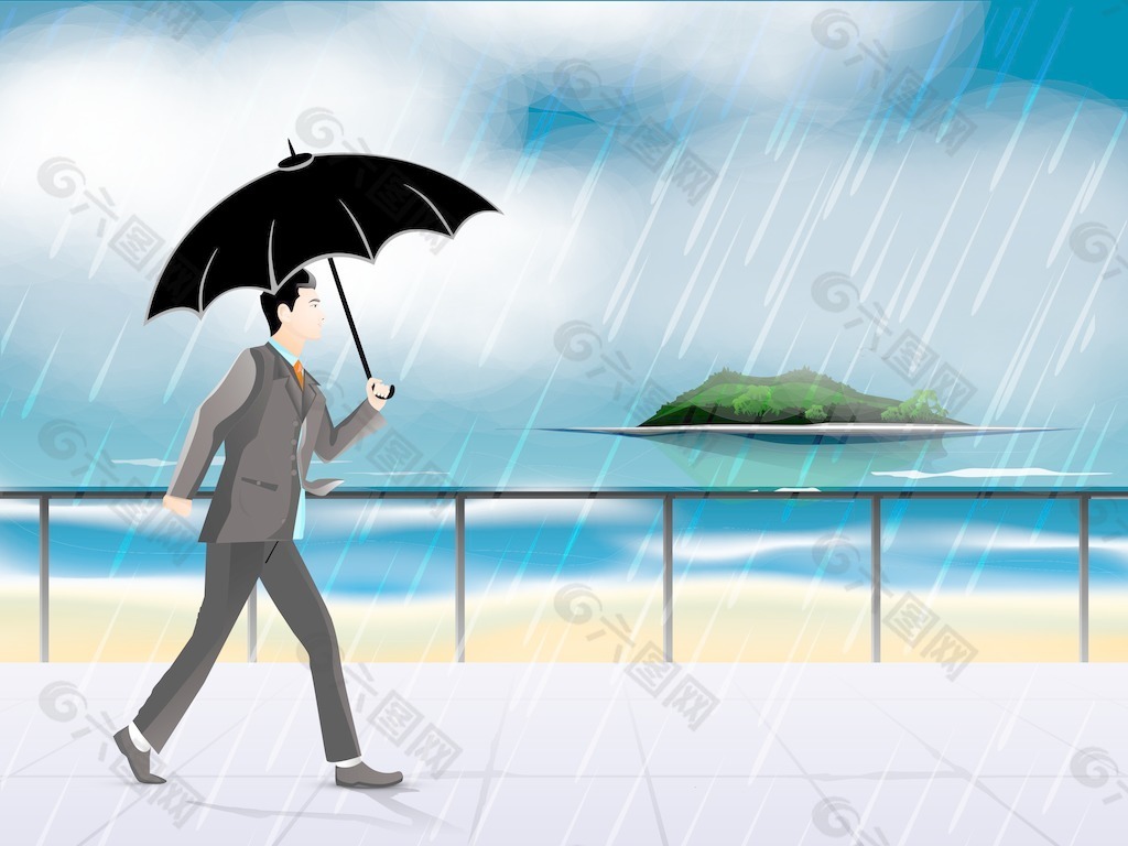 可爱的卡通儿童矢量插图。孩子们撑着伞，站在秋天的雨中插画图片素材_ID:406521264-Veer图库