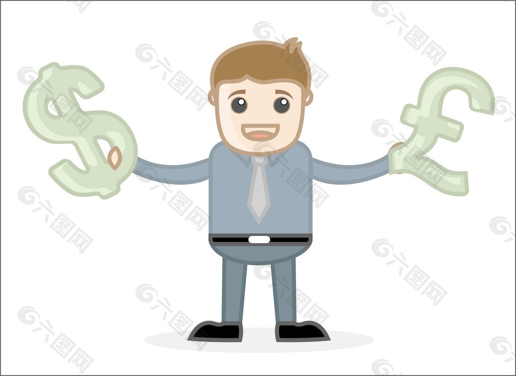 货币的办公和商务人士的卡通人物插画矢量的概念