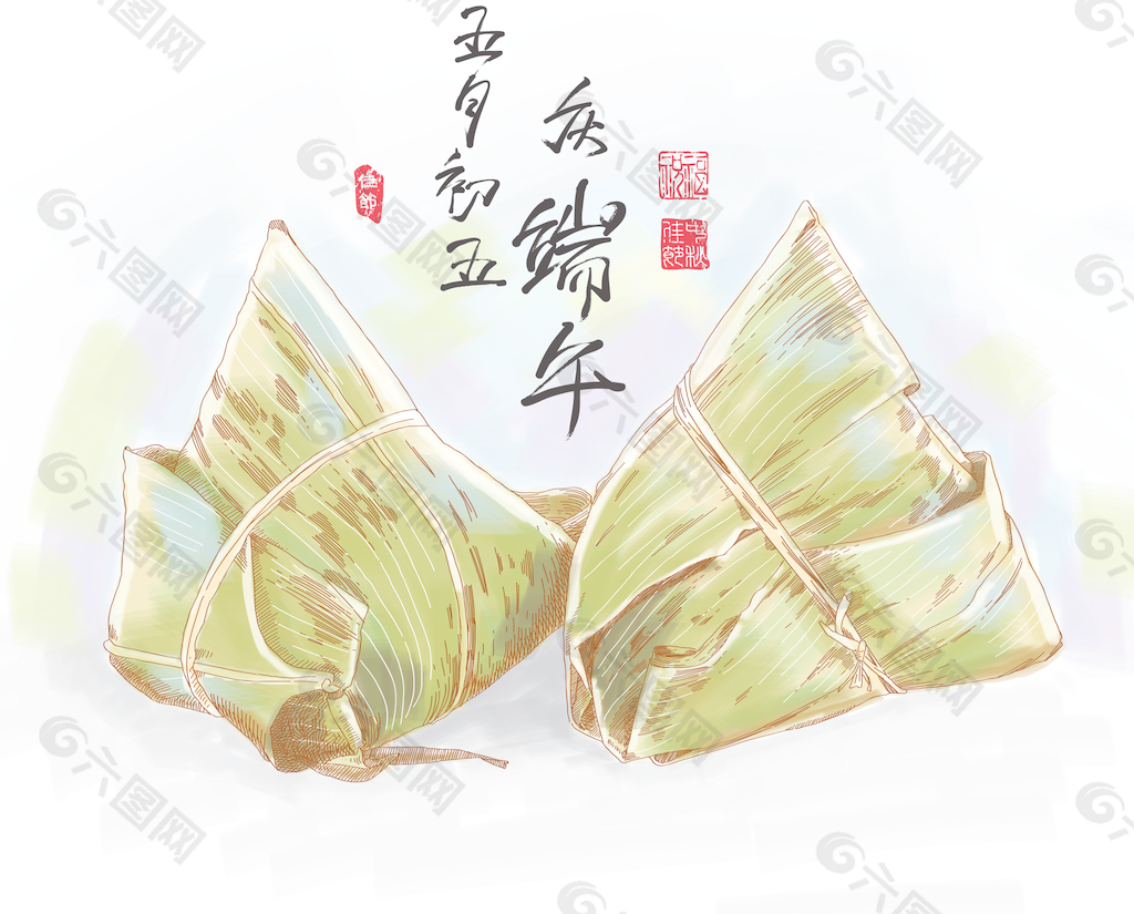 矢量绘图的粽子端午节的传统饺子翻译：第五日农历