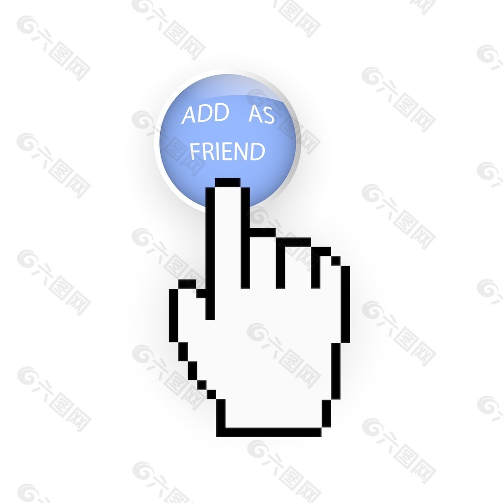 蓝色的圆形按钮加为好友和手形光标
