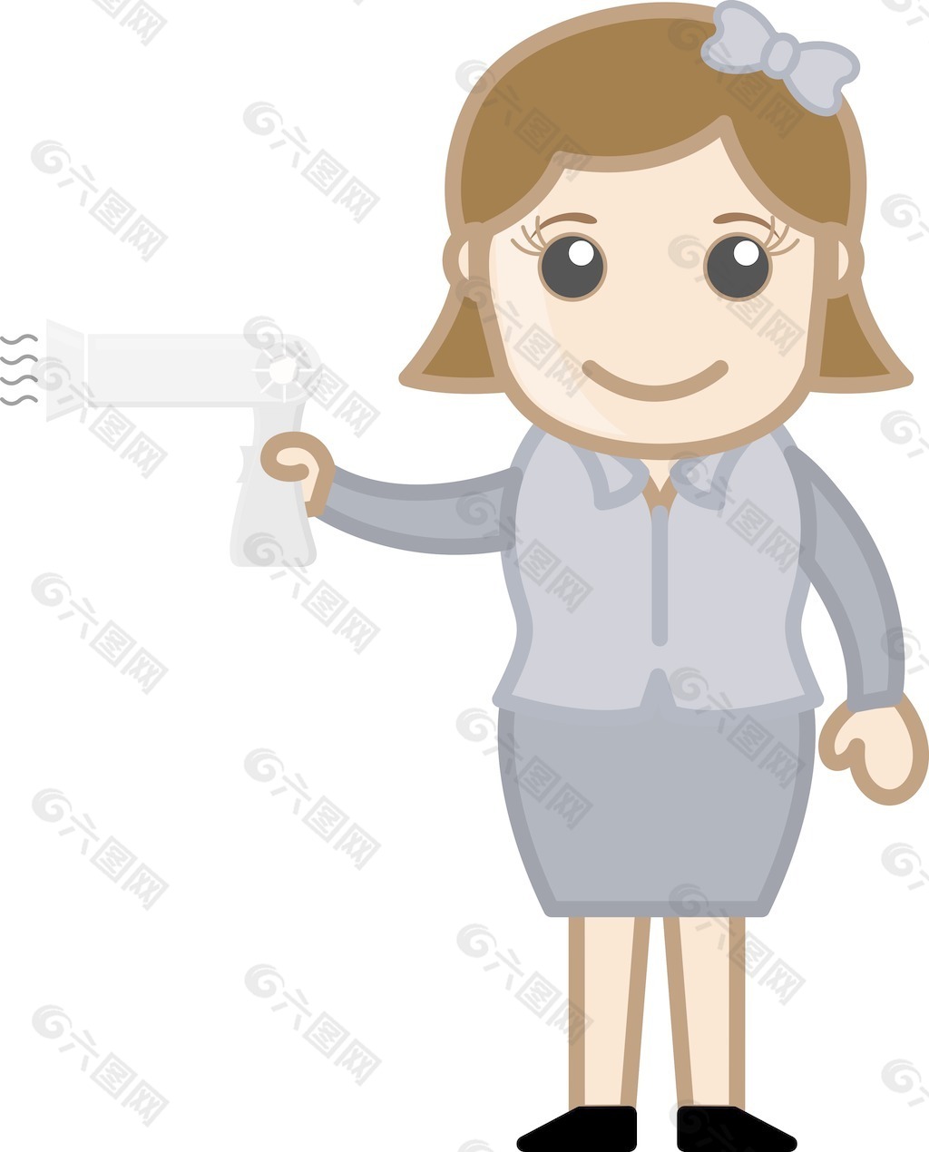 用吹风机办公人物插画矢量的女孩