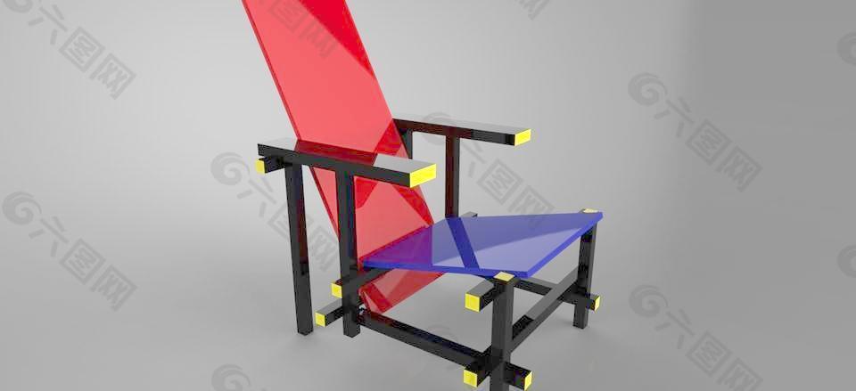 Rietveld的红色和蓝色的椅子