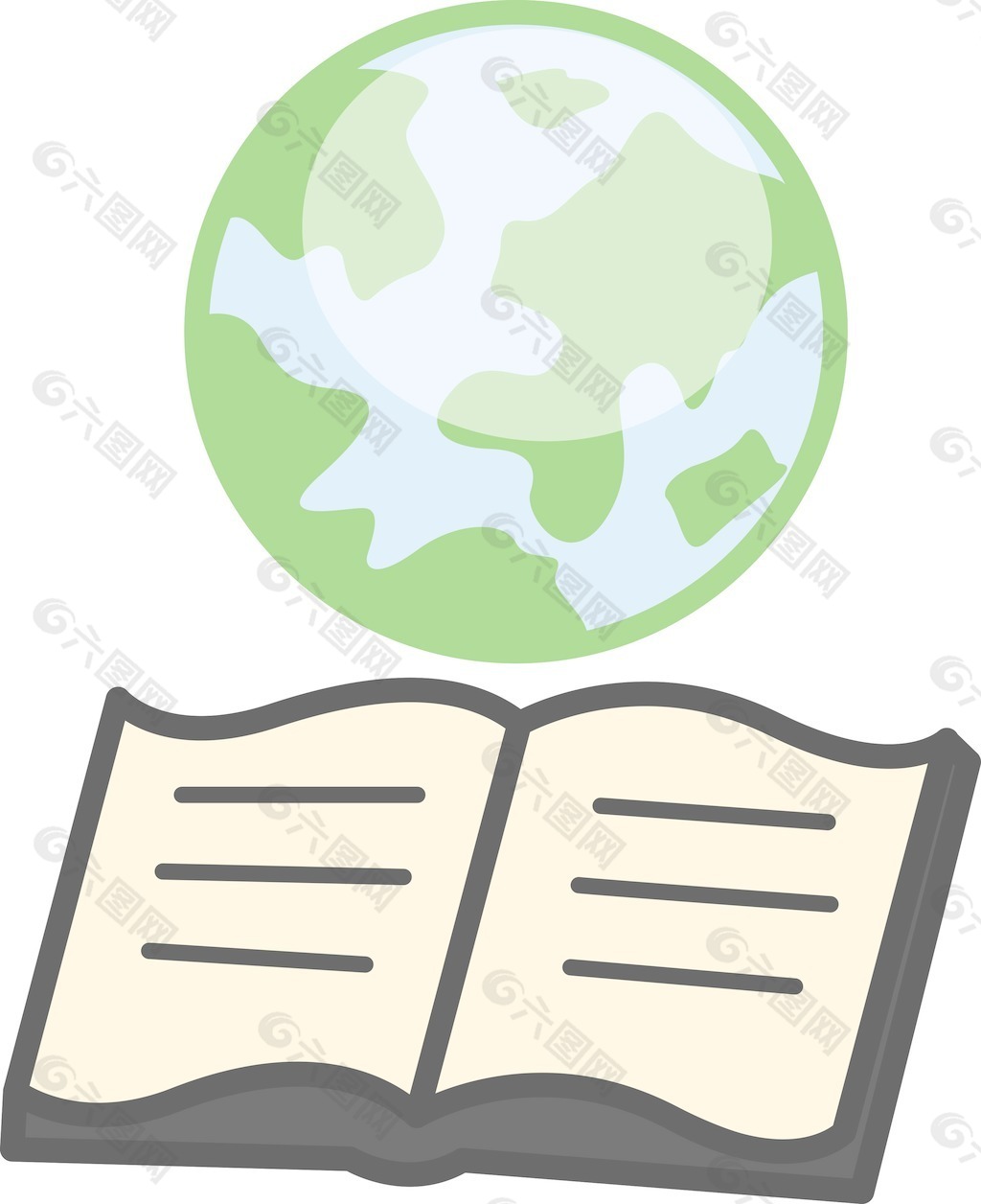 地球和打开的书-地理知识的概念——办公室的特征向量