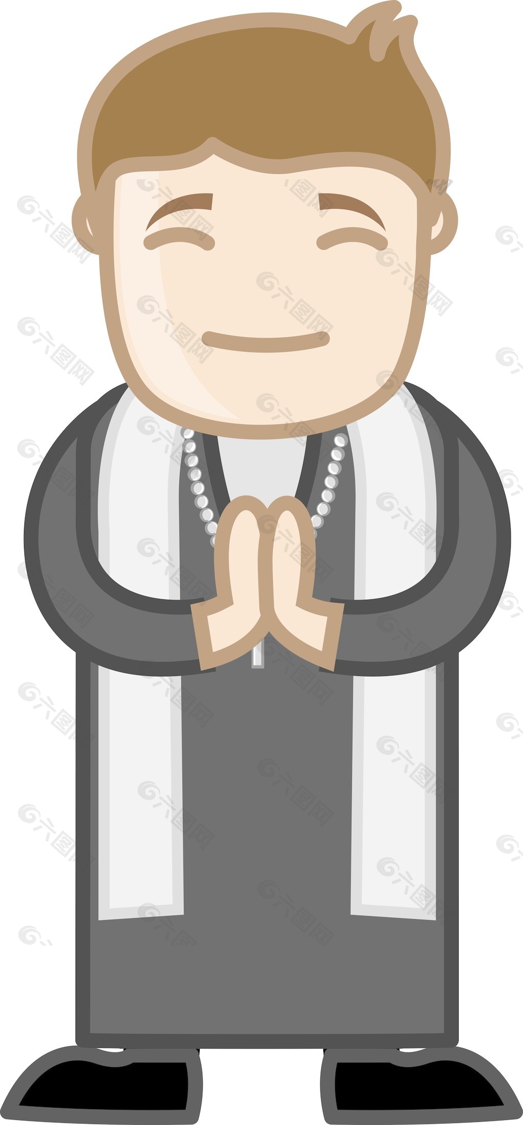 卡通人祈祷牧师矢量插图