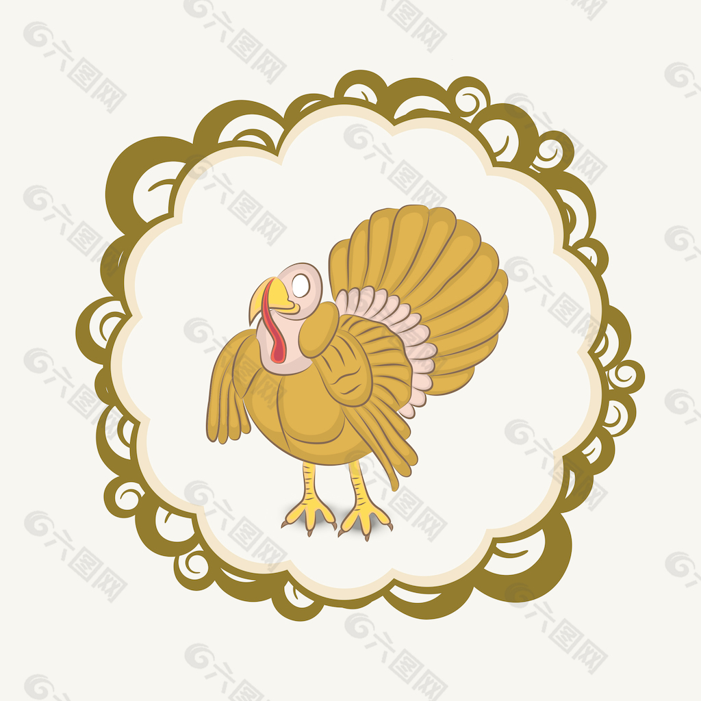 感恩节快乐与花卉装饰框背景漂亮的火鸡的鸟