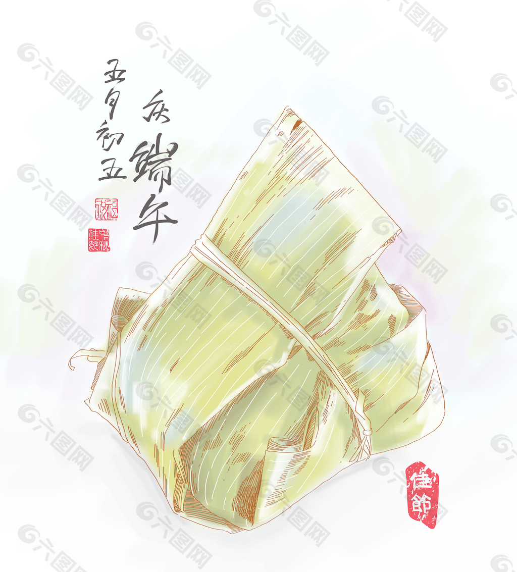 矢量绘图的粽子端午节的传统饺子翻译：第五日农历