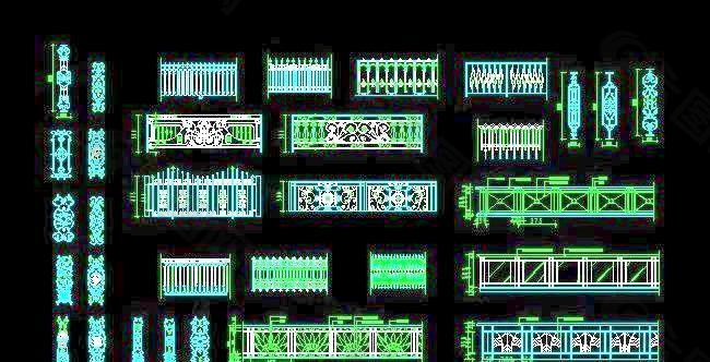 多种铁艺栏杆设计图库
