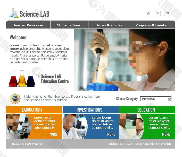 自然科学网站psd模板