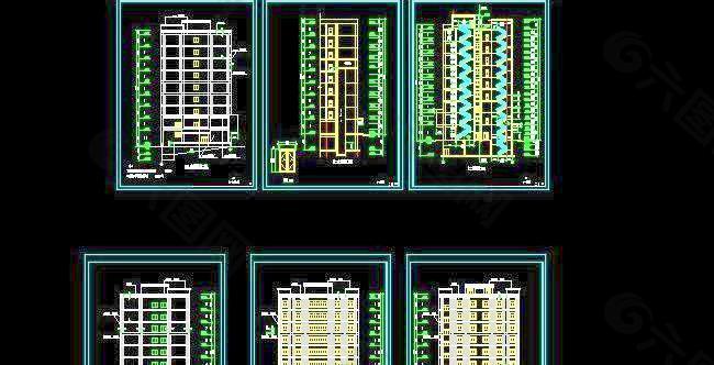 高层后勤楼建筑立面图及剖面图