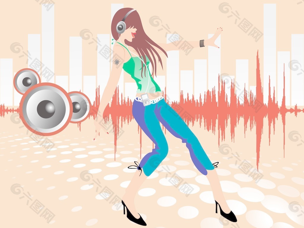 美丽的女性剪影跳舞的音乐background_18