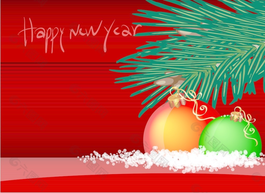新年模板松枝和气球矢量背景